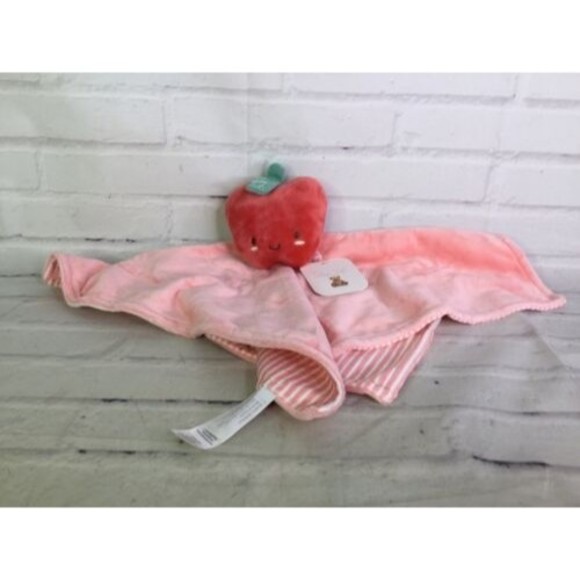 Rene Rofe Baby Apple Red Fruit Plush Lovey Security Blanket Pink White Striped - Picture 1 of 7